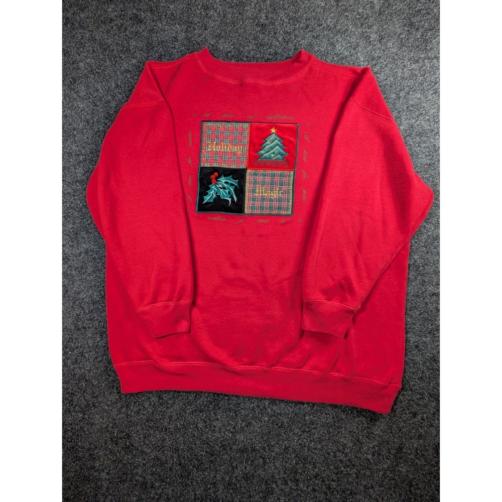 Honors Christmas Deck The Halls Holiday Patch Sweatshirt Red Women Size S/M